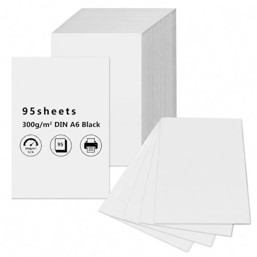 95 stycken vita A6-tomma vykort för egendesign, 300 g/m² indexkort blanko A6-papperskort för märkning, kartongpapper pysselkartong för utskrift gör-det-själv (148 x 105 mm)