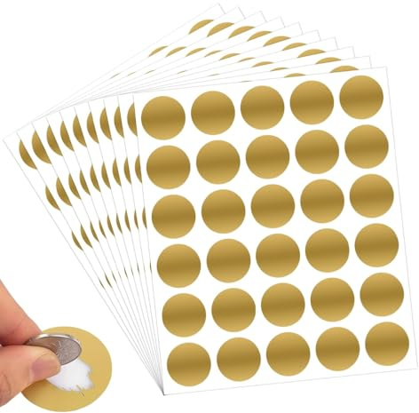 OUDQFCJ 180 pièces Autocollant à Gratter à faire soi-même,Rond Cartes pour Carte à Gratter et Carte de Grattage (25mm) (Or)