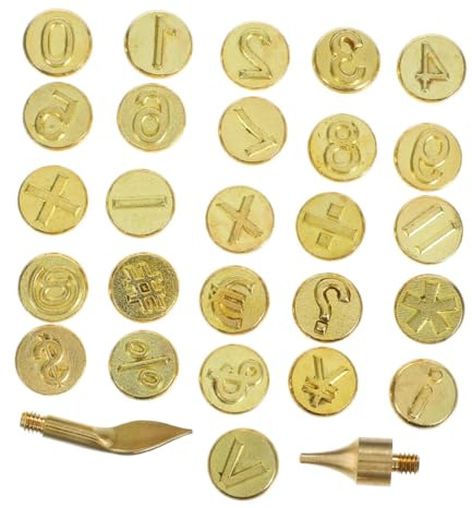 KONTONTY Set 2 Punte per Pirografia Lettere in Ottone per Incisione su Legno, Pelle e Carta, Kit Punte Alfabetiche per Ferro da Marchiare, Strumento Portatile per Arte Fai da Te