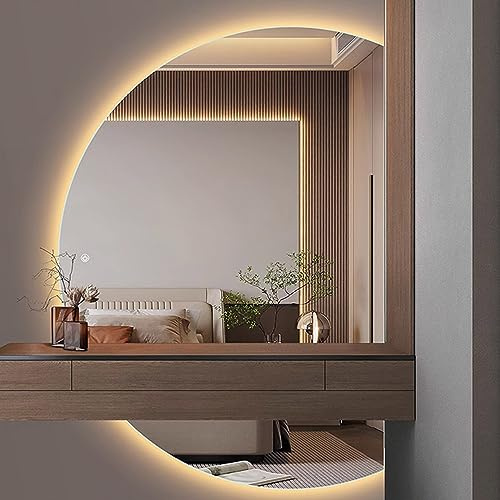 Specchio da bagno a LED – Specchio da parete dimmerabile anti-appannamento, semicerchio senza cornice, specchio decorativo per il trucco, a prova di esplosione