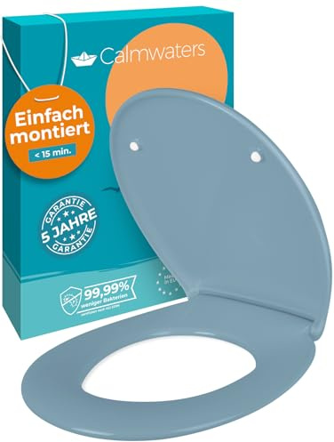 Calmwaters® Premium WC Sitz einfache Montage, Toilettendeckel bis 250 kg, Made in EU, antibakterieller Duroplast, Absenkautomatik, 2 Montage Optionen, abnehmbar, Klobrille, oval, Bermuda-Blau