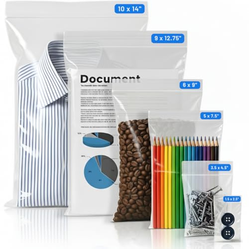Grip Seal Bags 6 x 9, 200 Pack, Medium Clear Plastic Resealable, Storage Organisation Food Grade