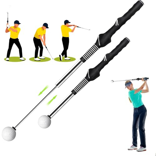 Golf Swing Trainer, Retractable Golf Swing Training Aid with Grip Trainer for Right-Handed Players, Tempo & Strength Practice Stick for Indoor Outdoor Chipping and Hitting, Golf Training Aid for Men
