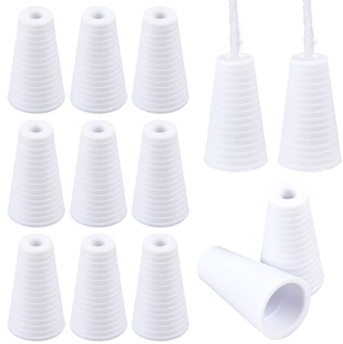 CRASPIRE 24Pcs Blinds Cord Ends Window Pull Cord Knobs Set White Plastic Bead Cone 0.75 x 0.45 Inch Small Hanging Replacement Drops Tassels Tools for Window Blinds Shades Curtain Craft Accessories