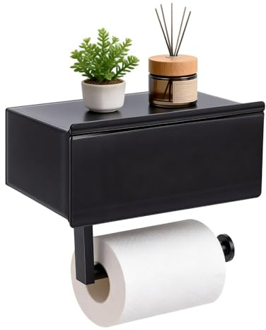 Toilettenpapierhalter Ohne Bohren，Klopapierhalter Schwarz Mit Feuchttücherbox，Ablage Papier Halterung für Wc & Bad-Wandhalterung für Privathaushalte，Hotels und Restaurants