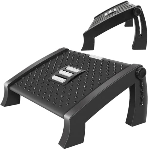 Reposapies de Oficina, Reposapiés Oficina Ergonómico, Soporte Ajustable para Pies Bajo Escritorio, Reposa Pies con Función de Masaje, Mejora la Postura y la Circulación, Ideal para Trabajo y Casa