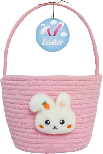 Easter Basket with Handle - Empty Bunny Egg Basket for Kids Boys Girls Toddler Baby Infant, Custom Easter Gift Basket for Babies