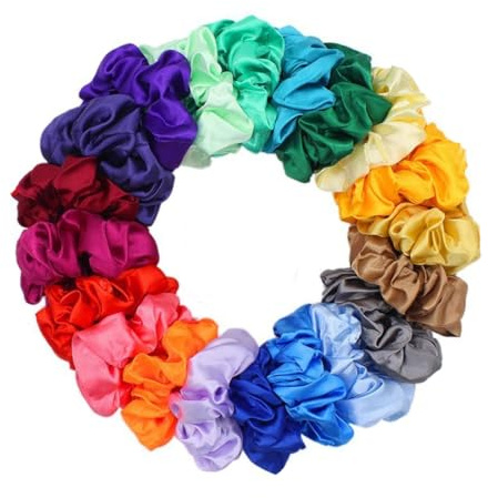 LONZIKP Scrunchies per Capelli 20 Pezzi XXL Voluminosi in Seta Raso - Delicati, anti-strappo e anti-piega. Elastici capelli morbidi per Donne, Ragazze e Bambine.