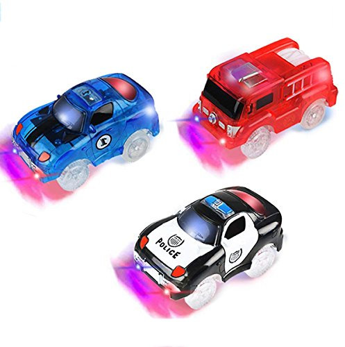 PROACC Track Cars für Kinder, 3 Pack Race Cars Autorennbahn Spielzeug Auto, 5 LED Blinklichtern Magic Toys, Childs Geschenke
