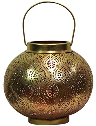 Orientalisches Windlicht Bahadir handgemacht aus Metall in Gold 22 cm
