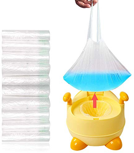 100 Pack Portable Travel Universal Potty Chair Liners with Drawstring Training Toilet Seat Potty Bags Cleaning Bag for Kids Toddlers Adults Pets Outdoors (44 x 24 cm)