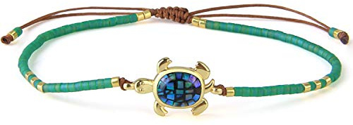 KELITCH Damen Abalone Muschel Armbänder 925 Silber Schildkröte Charm Armbänder Freundschaftsarmbänder Verstellbare