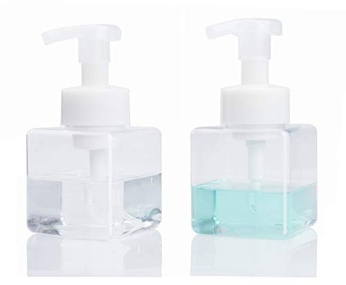 Foaming Soap Dispenser, 9oz Plastic Refillable Pump Bottle, 2 Pack, Clear