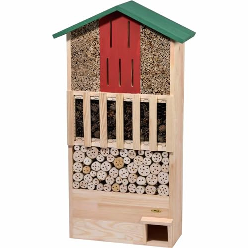 dobar® green label 22696FSCe XXL Insektenhotel - Nisthilfe Holz für Insekten - Großer Nistplatz für Wildbienen - Unterschlupf für Marienkäfer/Florfliegen - Insektenwand - 58 x 30 x 110 cm - Grün