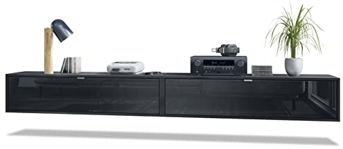 Vladon 2er-Set TV Board Lana 120, Made in Germany, Lowboards je 120 x 29 x 37 cm mit viel Stauraum, Korpus in Schwarz matt, Fronten in Schwarz Hochglanz | Große Farbauswahl