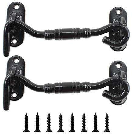ULIFESTAR Haken- und Ösenriegel, robuster Edelstahl-Torriegel für Schiebetüren, Fensterläden, Garagenzaun, Schuppentür mit Schrauben, 10,2 cm, Schwarz, 2 Stück