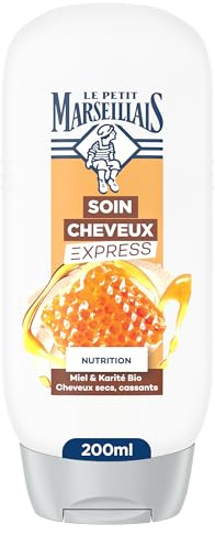 Le Petit Marseillais | Soin Express 1 Min Nutrition Miel & Karité Bio (flacon de 200 ml) – Après-shampooing pour cheveux secs et cassants – 95 % d'ingrédients d'origine naturelle