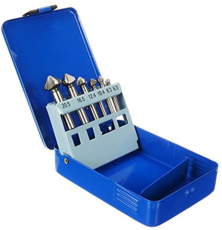 Ticfox 6 pezzi HSS punte da trapano svasatore da 90 gradi set fresa per smussare la lavorazione del legno in metallo 6,3-20,5 mm(Blue tin box packaging)