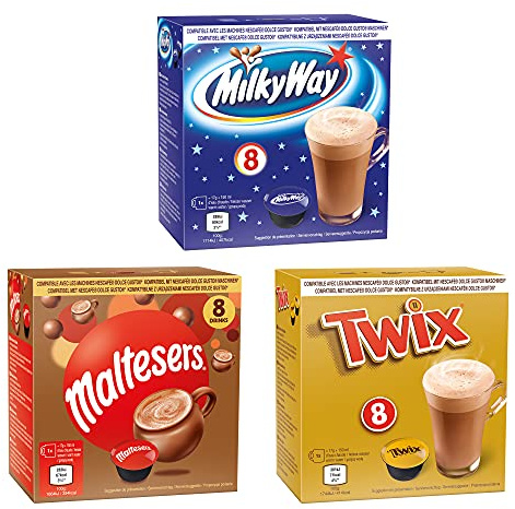 Boissons au Chocolat - Dolce Gusto Compatible - 24 Capsules - Maltesers, Twix, Milkyway (8 chaque)