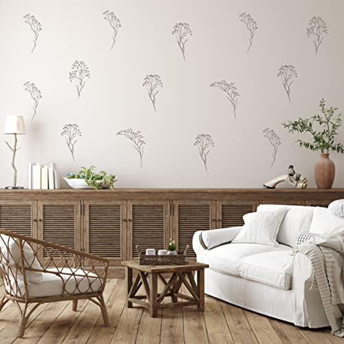 Floral Wall Decals - Set of 12 Large 10 Brown Floral Vinyl Wall Stickers for Kitchen Bedroom Living Room Laundry Bathroom Decor Removable Peel and Stick Indoor Wall Decor
