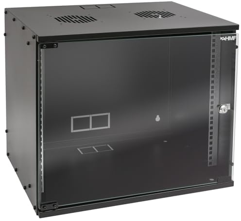 HMF 65709-02 Netzwerkschrank, Serverschrank 19 Zoll | 9 HE | 400 mm Tiefe | Glastür | Schwarz
