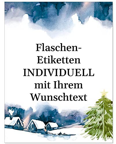 8 Flaschenetiketten selbstklebend mit Text personalisiert - Weihnachten Etikett Weihnachtliche Landschaft - weihnachtliche Flaschen Aufkleber