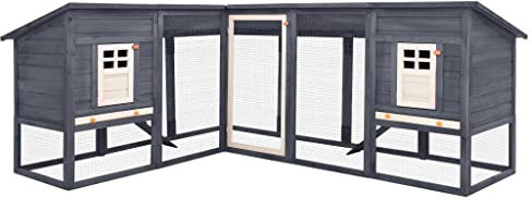 HOMIUSE Kaninchenstall Mit Freilauf Grau Und Weiß - Tanne Massivholz Hasenstall Meerschweinchen Haus - Hasen Zubehör Käfig Draußen Winterfest 250x192x105 cm