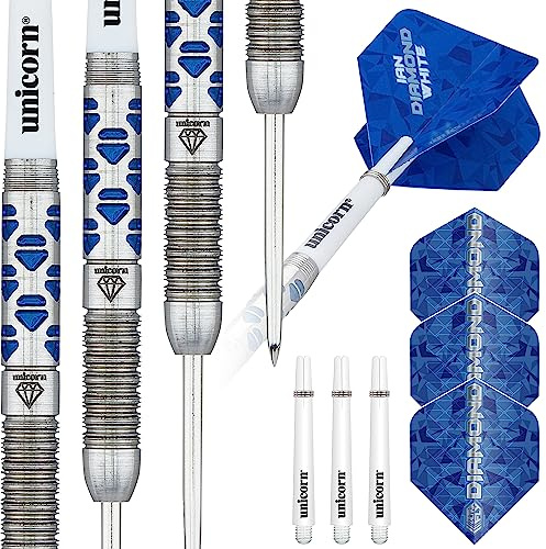 Unicorn Steel Tip Darts Set | Ian 'Diamond' White Maestro Phase 2 | 90% Natural Tungsten Barrels with Blue Diamond Accents | 23g or 25g