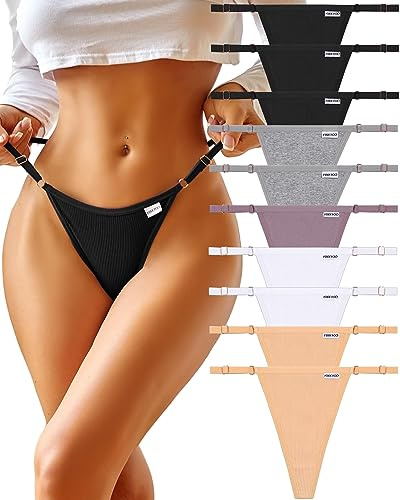FINETOO G string tanga damset 10-pack bomull sömlösa T-Back stringtrosor kvinnor med justerbart midjeband sexiga underkläder S-XL, C-10 st, XL