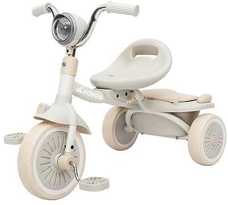 UBRAVOO Bebés Triciclo Plegable, con Pedales, Luces Geniales, Ruedas Duraderas y Asiento Cómodo, Triciclo para Niñas y Niños de 1 a 5 Años (Blanco)