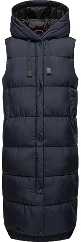 MARIKOO Damen Winterjacke warme Steppweste lang mit Kapuze Sayorii Navy Gr. XL