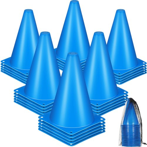 Syhood 30 Pack 7 Inch Plastic Traffic Cones Sports Training Agility Marker Mini Cones for Soccer, Skating, Football, Basketball, Indoor and Outdoor Games Sports Practice Equipment(Blue)