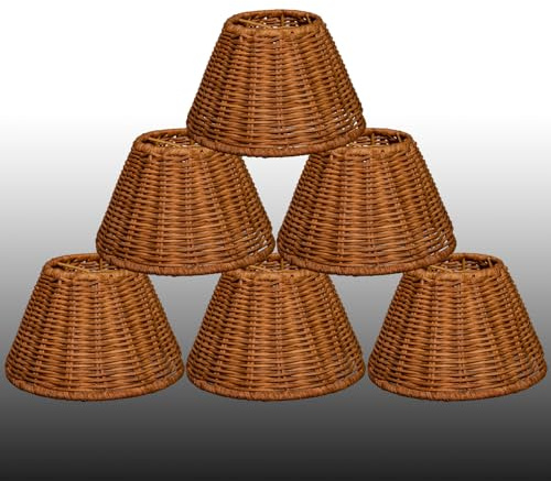 Kleine Lampenschirme Ersatz, Rattan-Lampenschirme Set von 6 Clip On Wicker Kronleuchter Lampenschirme Kleine aufrechte Wand Kerze Licht Lampenschirm