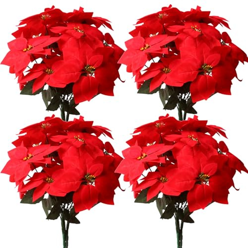 YXYQR 8 künstliche rote Weihnachtssterne, Blumensträuße für den Außenbereich, mit 40 roten Weihnachtssternen, 20 cm, für Weihnachtsbaum, Weihnachtsgirlande, Vase, Fensterkasten, Veranda