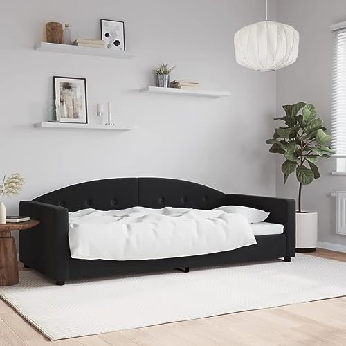Homgoday Tagesbett Couchbett Einzelbett Bettsofa Schlafsofa Loungesofa Polstersofa Sofa Couch Sitzersofa Jugendbett Gästebett für Wohnzimmer Gästezimmer Schwarz 90x200 cm Samt