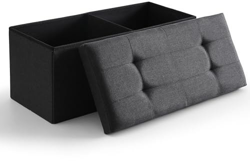 CUYOCA Storage Ottoman Bench Foldable Seat Footrest Shoe Bench End of Bed Storage with Flipping Lid, 75L Storage Space, 30 inches Linen Fabric Black