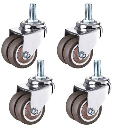 Möbelrollen, Lenkrollen, Industrieläder mit Gewindestange M12 x 25 mm, robuste Gummi-Rollen, Doppelrollen Möbelersatzrollen