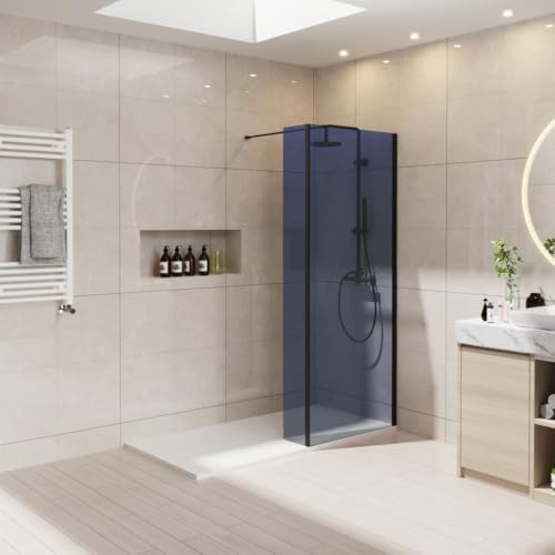 NRG 760mm Walk in Shower Enclosure Wet Room Shower Screen Panels 8mm Smoked Easy Clean Glass with 300mm Return Panel