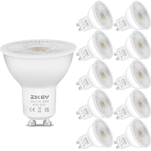 ZIKEY GU10 LED Lampen, 7W LED Leuchtmittel, Warmweiß 3000K, 650LM, Nicht Dimmbar, ersetzt 60W Glühbirne, GU10 LED Spot Birnen, 38° Abstrahlwinkel, 10er Pack