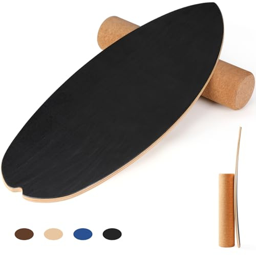 Cowiewie Balance Board Holz Set mit Korkrolle für Anfänger | 15mm Dickes Wackelbrett bis 150kg – Rutschfester Gleichgewichtstrainer & Indoor Surfboard Set für Erwachsene & Einsteiger