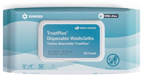 SUNKISS Trustplus Wet Wipes for Adult, Extra Thick 20 x 30 cm Body Cleaning Wipes with Aloe for Incontinence & Cleansing, Fresh Scent, 50 Count