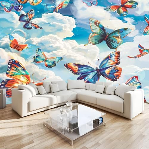 Panorama-Art Fototapete Bunte Schmetterlinge 200 x 140cm Vlies Tapeten Teenager Moderne Wandtapete Wohnzimmer Schlafzimmer UV-Schutz