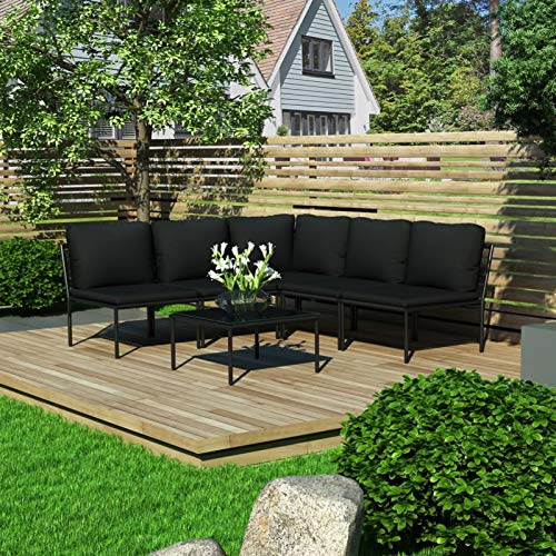 SECOLI Garten Lounge Set loungemöbel Outdoor Gartenmöbel Set Aluminium Balkonlounge BalkonSofa alu Ecklounge Sofagarnitur -6-TLG