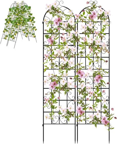 GiantexUK 180/220x50cm Garden Trellis, 2pcs 6ft/7.2ft Tall Galvanized Metal Fence Climbing Plants Support Frame, Rustproof Lattice Grid Panels Barrier Edge Border for Rose Vine Vegetable (220 x 50cm)