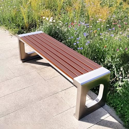 SORVA Gartenbank aus Metall, Terrassenbank für den Außenbereich, Edelstahlrahmen, wetterfeste Parkbank, Tragfähigkeit 500 kg, für Park, Veranda, Hinterhof (Größe: 150 cm B)