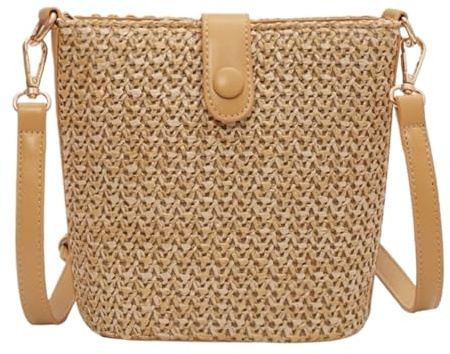 MEIZHITU Korbtaschen Damen Kleine Damen-Schultertasche Aus Stroh, Handgewebte Umhängetaschen Mit Riemen Sommer Strand Geldbörse(Yellow)