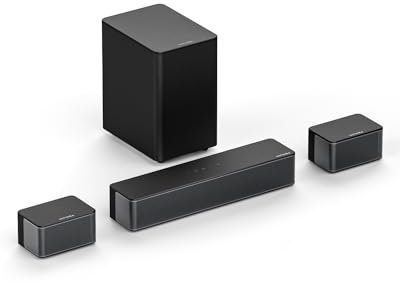 ULTIMEA 5.1 Surround Soundbar, 3D Surround Sound System Virtuale, Soundbar per Dispositivi TV con Subwoofer e Altoparlanti Posteriori, Bassi Regolabili Home Theatre, Poseidon Serie D50