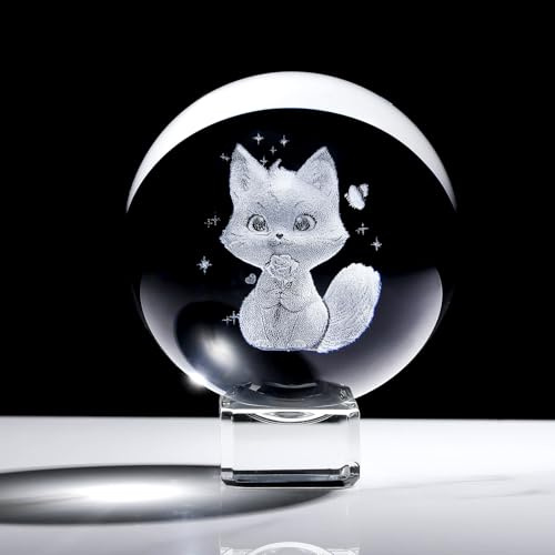 Sfera di cristallo 3D a forma di gatto, regalo per donne, 6 cm, in vetro, Shpere, adorabile gattino in stile cartone animato, con supporto, fermacarte per ragazze, figlia, gatto, regalo a tema per gli