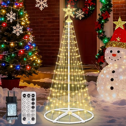 Led Weihnachtsbaum Metall Groß Kegelform mit 154 LED Lichterbaum, 12 Modi Timer Led Weihnachtsbaum Aussen, Speicherfunktion Tannenbaum Lichterkette, Dimmbar Weihnachtsbaumbeleuchtung für Innen Außen