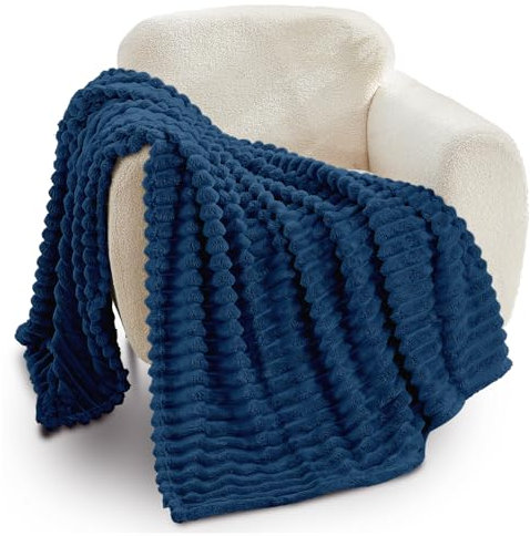 GC GAVNO CAVAILIA Ribbed Blanket Throw | Fluffy Fleece Throws For Sofas, Bed, Settee, Couch | Comfortable Extra Large Blankets & Throws | King Size 200x240 Cm | Navy
